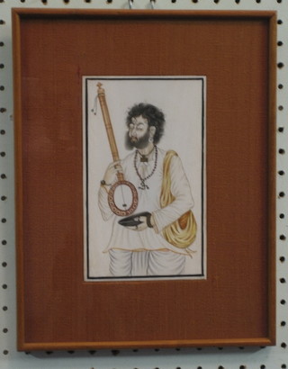 Persian School?, oil on ivory panel "Standing Musician" 7" x  4" 