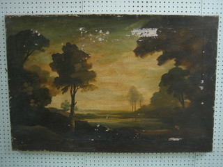 Padwick,  oil  on  canvas  "River Scene with  Trees"  24"  x  36" (some paint loss), unframed