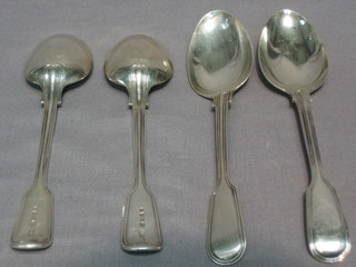 A  set  of  4  Victorian silver  fiddle  and  thread  pattern  dessert spoons, London 1856, 8 ozs