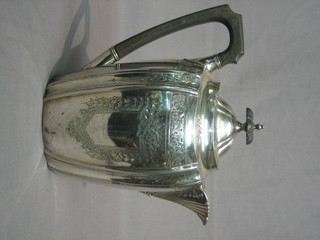An oval engraved Britannia metal hotwater jug by Walker & Hall