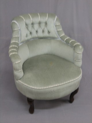 A   Victorian   mahogany   tub  back   armchair   upholstered   in turquoise buttoned Dralon