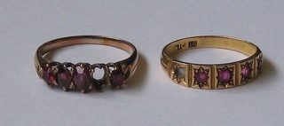 2 lady's gold dress ring set red stones (some missing)