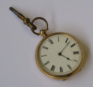 An  18ct  gold  gold  open faced  fob  watch  the  reverse  marked William Carty Dublin