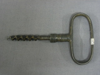 A 19th Century steel corkscrew with oval handle 5" overall