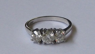 A   lady's  handsome  18ct  white  gold  engagement  ring  set   3 diamonds approx. 1.50ct