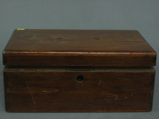 A 19th Century mahogany travelling box with hinged lid (f)  16", together with a mahogany base of a pair of scales fitted a  drawer  12"