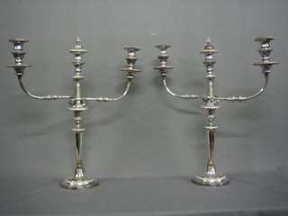 A   handsome  pair  of  3  light  silver  plated  candelabrum   22"