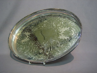 An oval galleried silver plated tea tray 16 1/2"