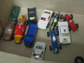A  Spot  On Post Office Morris mini van, do.  Sunbeam  Alpine, do.  Ford Zodiac together with a Corgi Lincoln Continental,  do. Bentley  Continental, do. Riley Police car, do. Bedford  van,  do. Superior  ambulance  and an Oldsmobile dust cart?,  all  unboxed