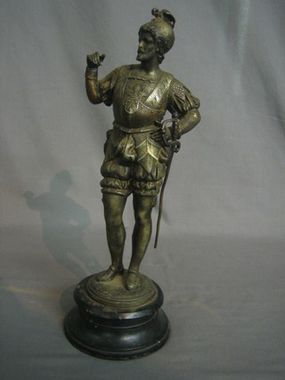 A 19th Century spelter figure of a standing warrior 12"
