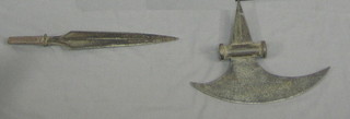 A  reproduction  Holbard  axe head 11" and  do.  spear  11  1/2"