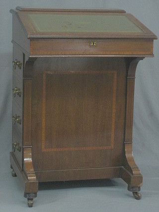 An  Edwardian inlaid mahogany Davenport, the pedestal fitted  4 long drawers by Maple & Co 21"