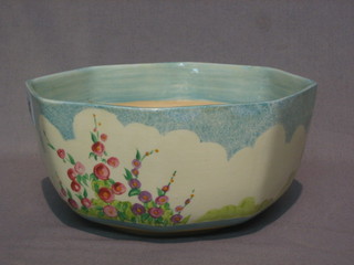 A Clarice Cliff octagonal shaped bowl with floral decoration, the base marked Clarice Cliff (interior heavily lime scaled) 7"