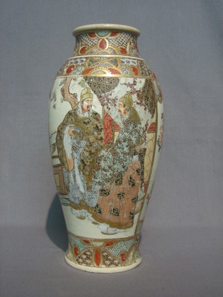 A Japanese Imari porcelain vase decorated court figures, the base with incised signature mark 12"