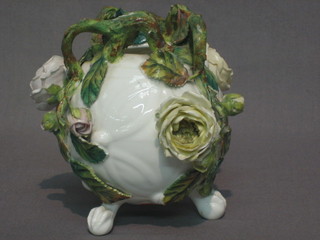 A  Moore  porcelain  globular  shaped  floral  encrusted  vase  5"