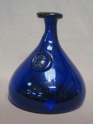 An 18th Century style Bristol blue glass wine bottle 9"