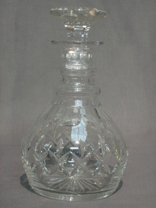 A cut glass club shaped decanter and stopper 9"