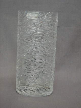 A Lalique style boat shaped clear glass vase 8"