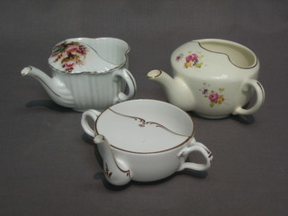 A  Victorian  twin handled porcelain invalid feeder and  2  others with floral decoration 