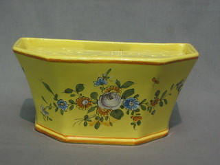 A Continental pottery D shaped yellow glazed planter with  floral decoration  complete with spreader 9"