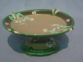 An  Art  Nouveau brown and green glazed  pottery  comport  11"