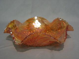 An orange glass Carnival glass bowl 11"