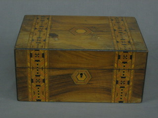 A  19th  Century rectangular walnut trinket  box  with  parquetry banding and hinged lid 10"