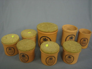 8 various terracotta pottery kitchen storage jars