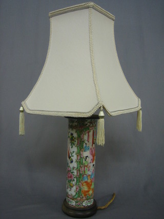 A 19th Century Canton famille rose porcelain vase converted  for use as an electric table lamp, (base f and r) 10"