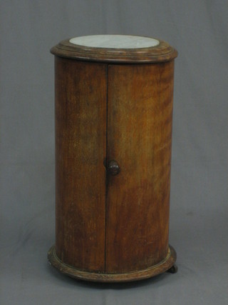 A   Victorian  cylindrical  mahogany  pot  cupboard  with   white veined marble top 14"