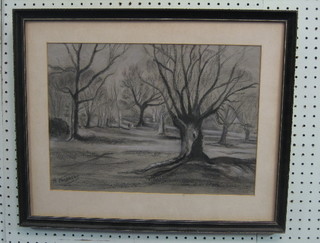 A  pencil drawing "Wooded Scene" 11" x 15" indistinctly  signed