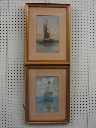 A pair of 19th Century oil paintings on card "Sailing Boats" 9"  x 5"