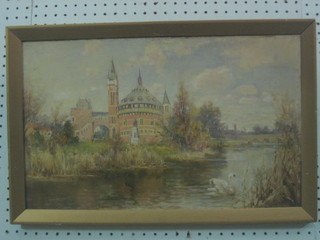 James,  Continental  School, oil  on  board  "Chateau/Monastery" 11" x 18"