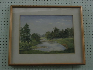 E Tyner, watercolour drawing "River Scene" 10" x 14"