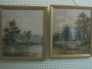 Rich,  a  pair of Victorian oil paintings on canvas  "Rural  Scenes with Figures" 13" x 11"