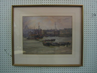 Keeling,  watercolour  "The  Thames  Looking  Towards  The Monument  and  St  Paul's  From  the  South  Bank" dated 1901, 13"  x  17"