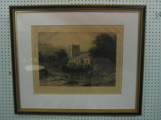 After  David Law, a 19th Century monochrome print  "Grasmere Church"  signed in the margin 11" x 16" contained in  a  Hogarth frame