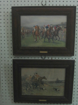 A pair of 1920's coloured prints "The Kings Derby and Full Cry" contained in oak frames 6" x 9 1/2"