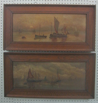 H  Yates,  a  pair  of  19th  Century  oil  on  canvas  "Studies  of Barges" 8" x 19" contained in oak frames