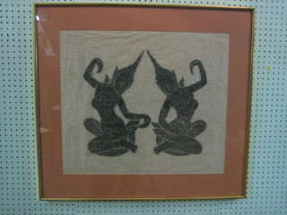 An Eastern Batik of 2 dancing ladies 19" x 22"
