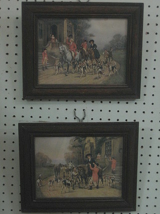 4 1920's coloured hunting prints contained in oak frames 5" x  8" 