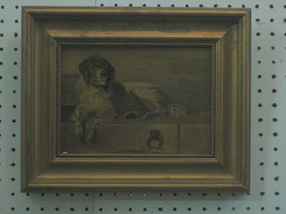 A Victorian oil on board "Seated Dog by a Quay" 5" x 8"