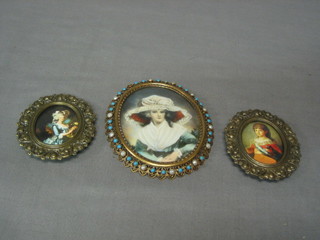 A pair of reproduction coloured miniature prints contained in  gilt frames 2"
