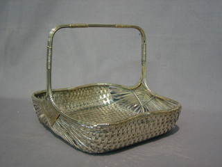 A square silver plated basket work cake basket 9"