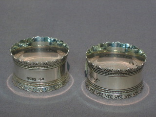 A pair of Edwardian engraved silver napkin rings Sheffield  1907 1 ozs