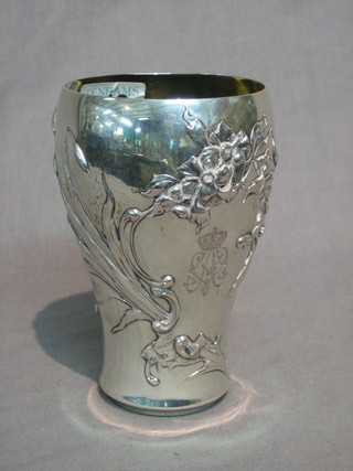 An embossed Portuguese Art Nouveau silver goblet decorated the cypher of Queen August Victoria of Portugal 6 ozs