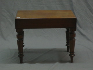 A rectangular Victorian mahogany bidet complete with china liner, raised on turned supports 22"
