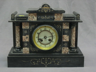 A Victorian 8 day striking mantel clock  with porcelain dial and Arabic numerals contained in a 2 colour marble case