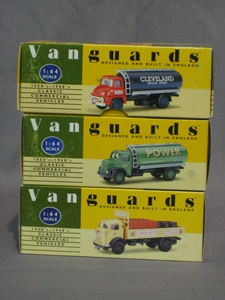 3 Van Guard models - a VA 16001 Flower's Bitter, VA 2000 Power Petrol tanker and a VA 19902 Cleveland Motor Spirit tanker