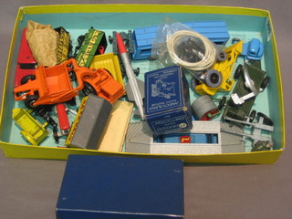 A Meccano 11010 clock work motor no.1 and 1 other, an AA motorcycle and side car (f) and various other toys etc